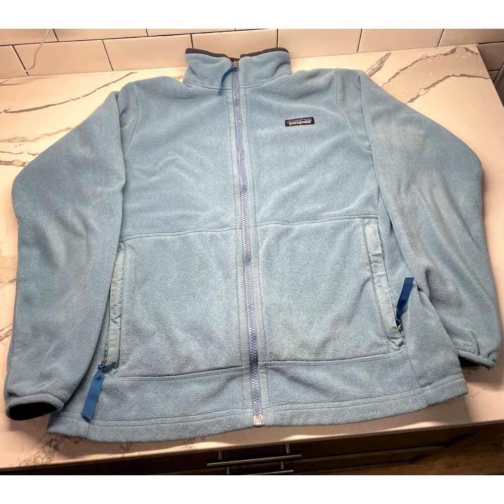 Patagonia Women's Medium Zip Up Fleece, Light Blue & Gray
